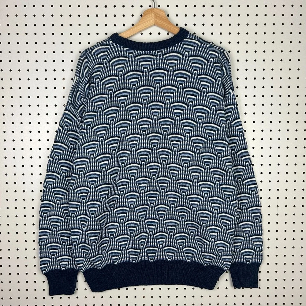Vintage Chunky Knit‎ Sweater Size XL Blue Monochrome Design USA Grandpa 90s PDX